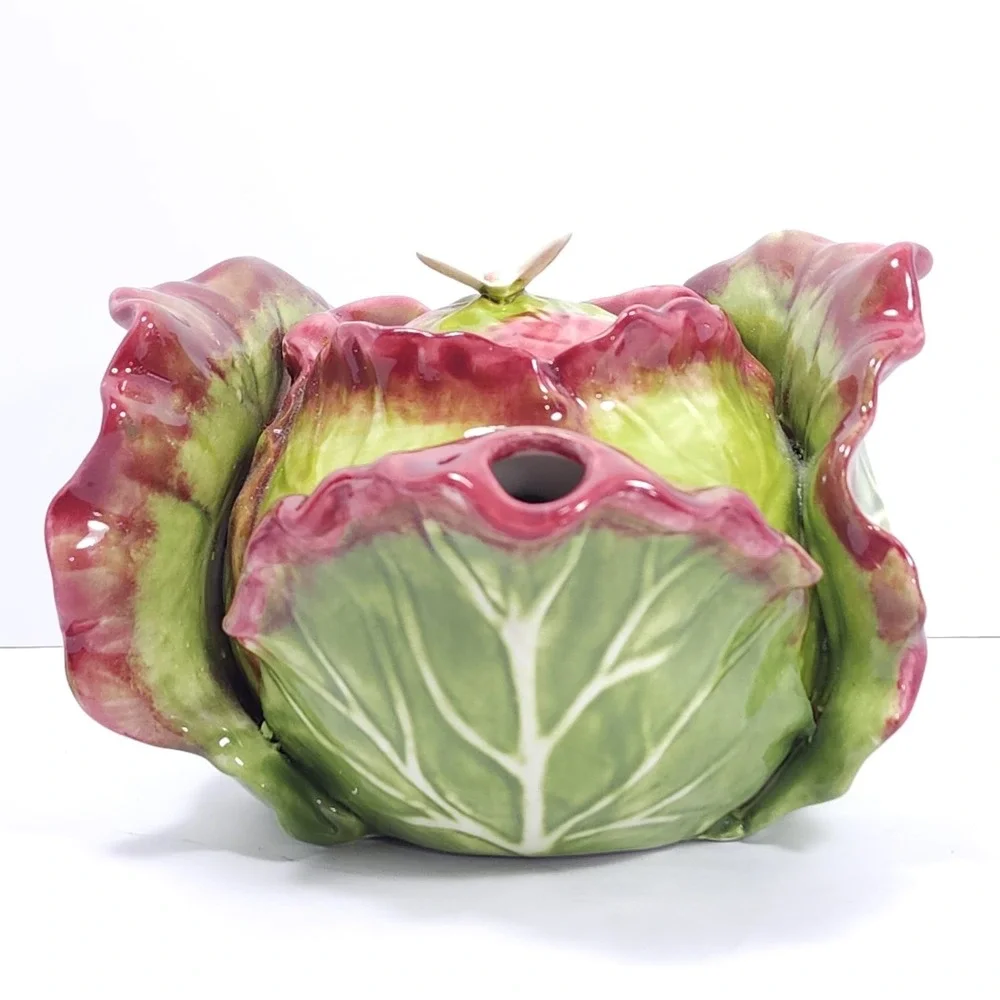 Rare VTG‎ Red Leaf Lettuce Kale Shaped Teapot by Jay Willfred for Andrea Sadek